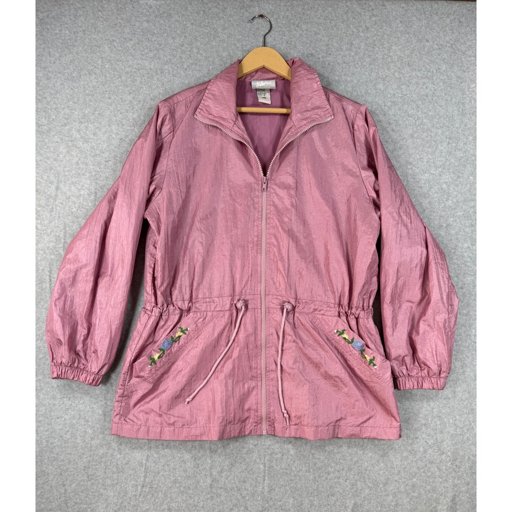 Blair Medium Windbreaker Vintage Rose Pink Nylon Floral Embroidered Jacket
